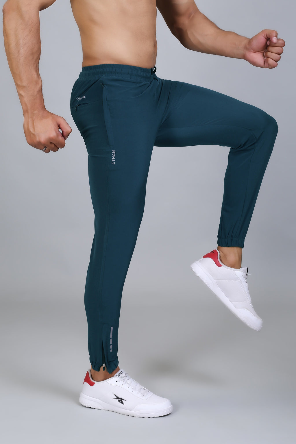 Ethan Men Solid Nylon Spandex Six Zipper Track Pants