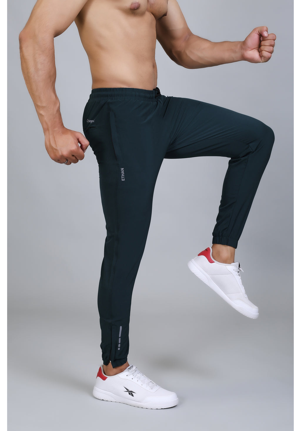 Ethan Men Solid Nylon Spandex Six Zipper Track Pants