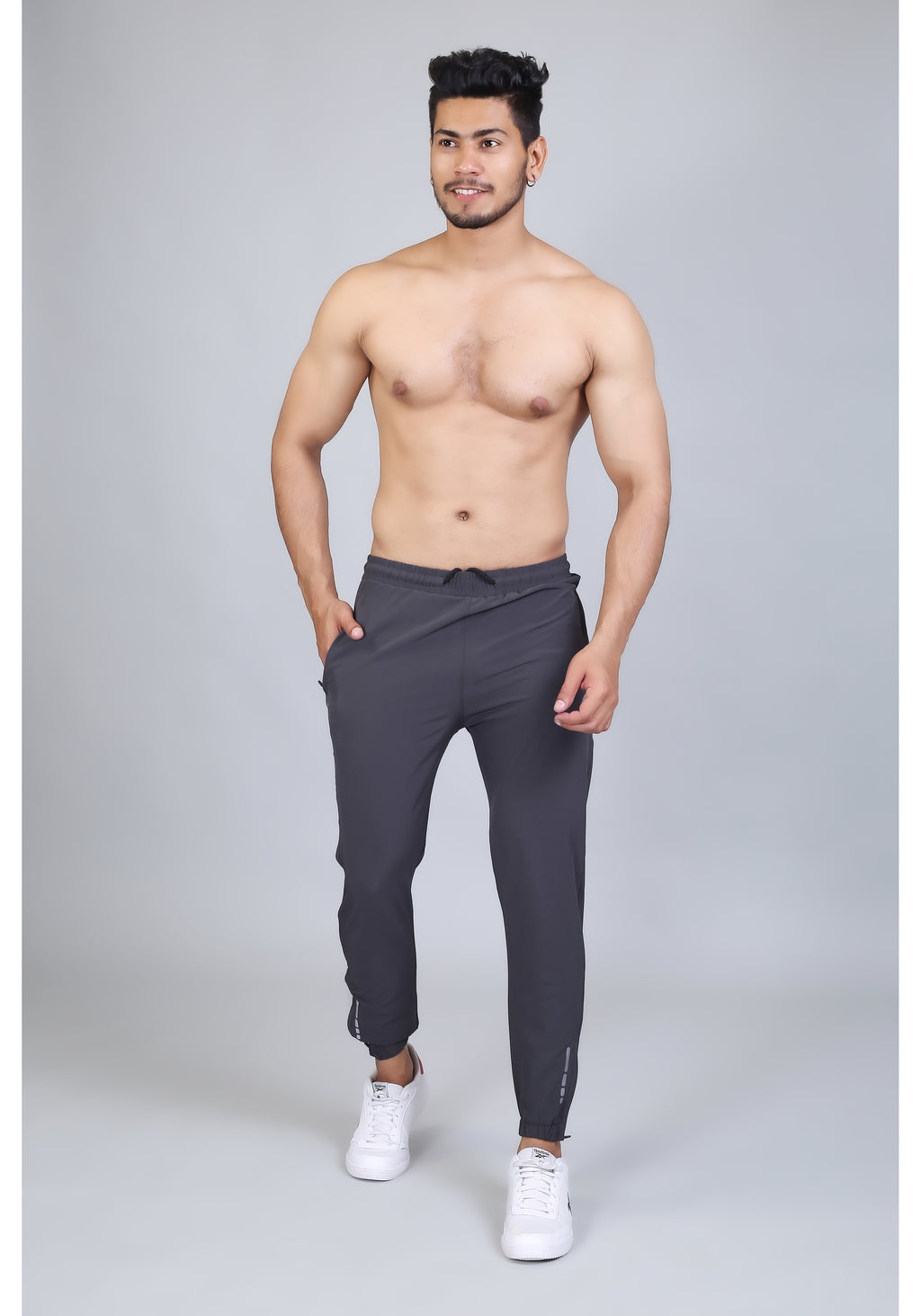 Ethan Men Solid Nylon Spandex Six Zipper Track Pants