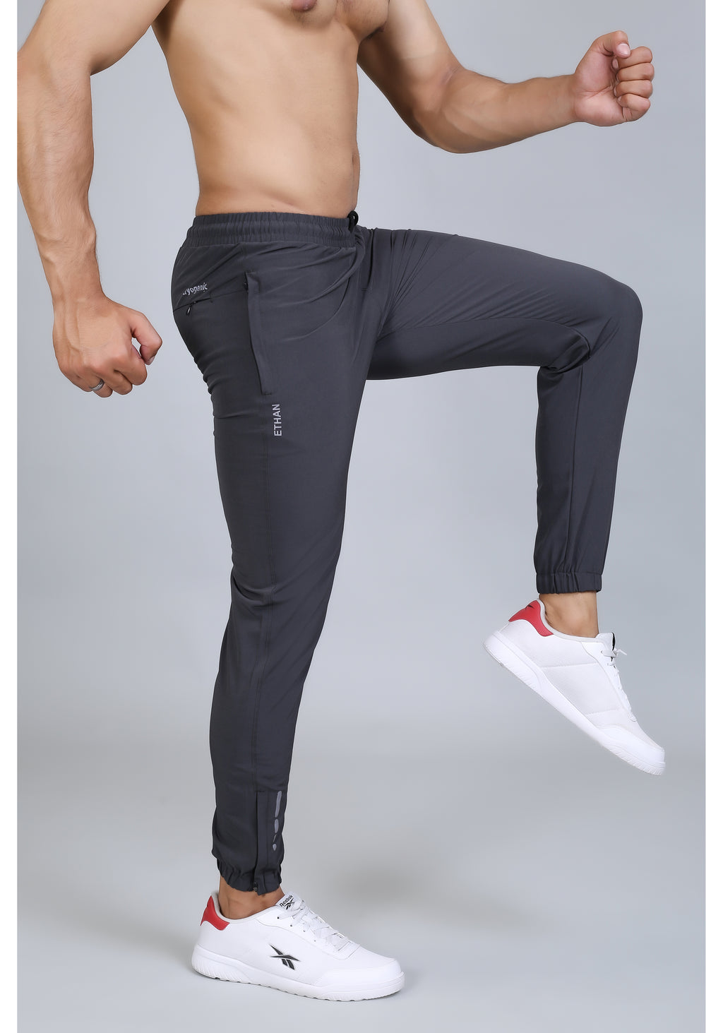 Ethan Men Solid Nylon Spandex Six Zipper Track Pants
