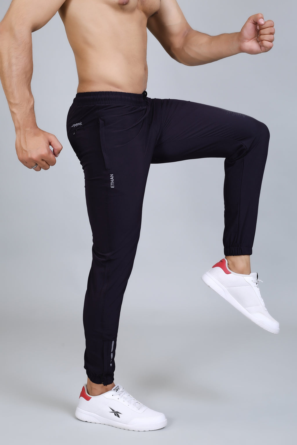 Ethan Men Solid Nylon Spandex Six Zipper Track Pants