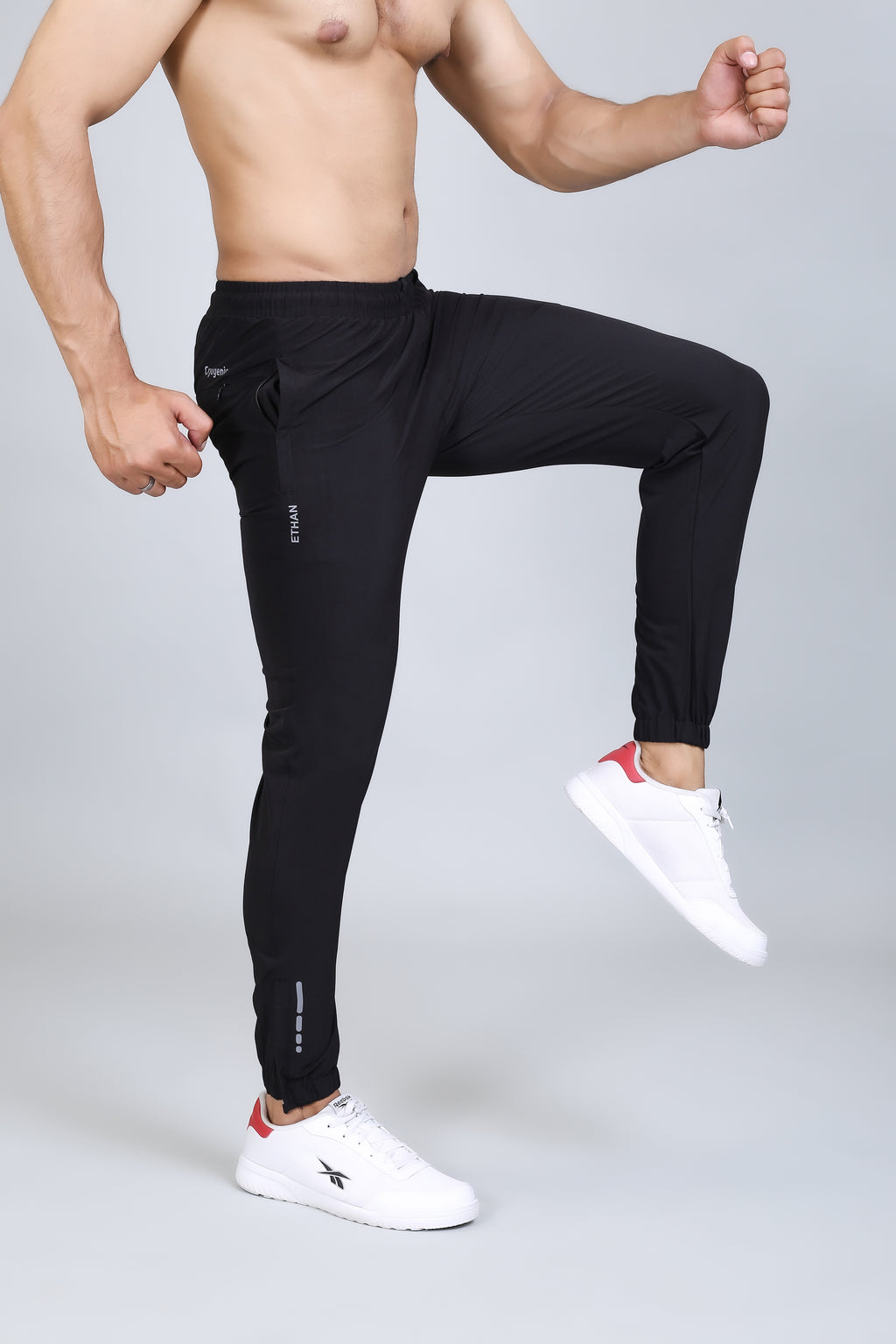 Ethan Men Solid Nylon Spandex Six Zipper Track Pants