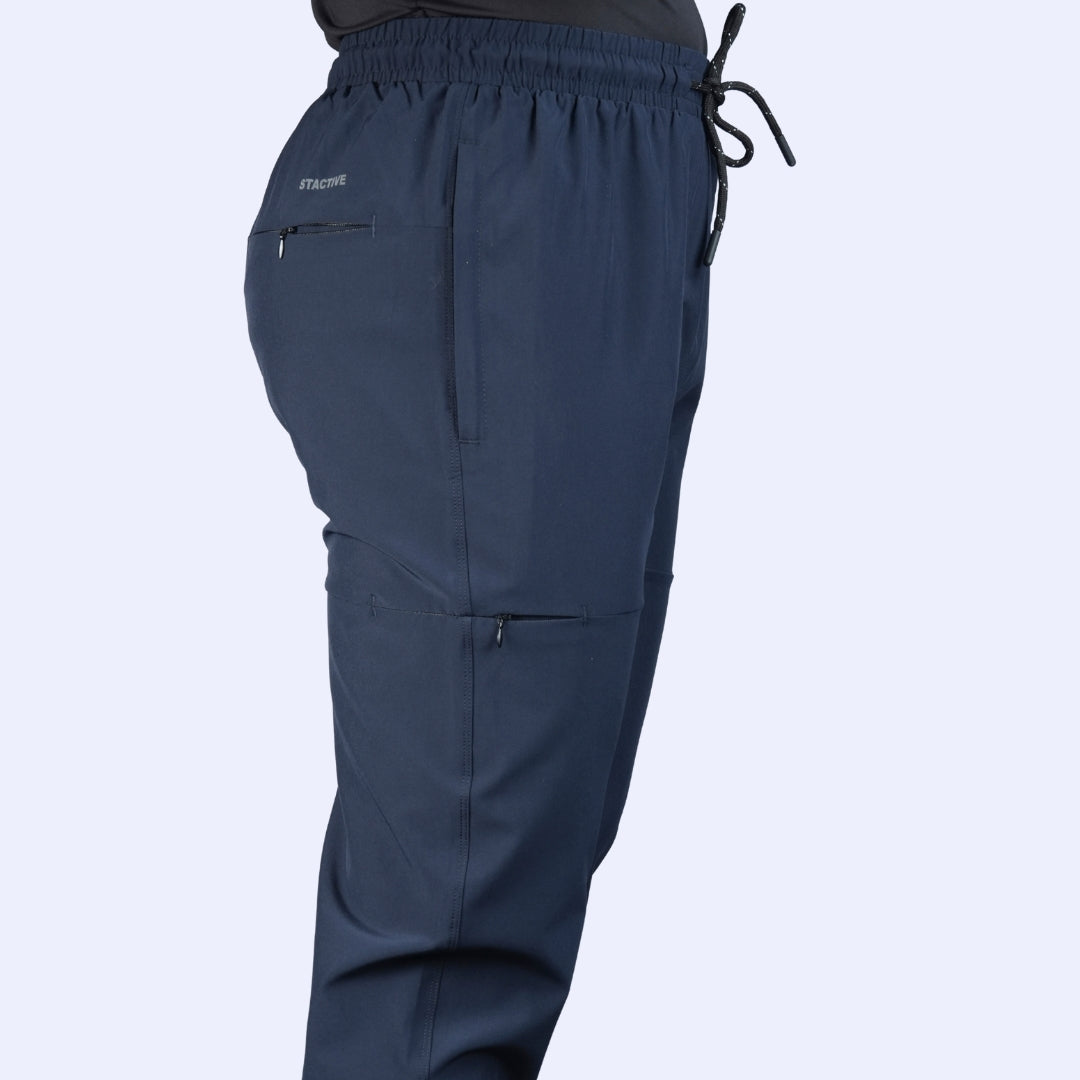 Ethan Men Solid Nylon Spandex Six Zipper Track Pants