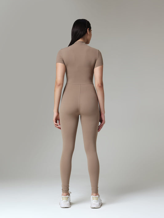 Taupe Sculpt Zip Unitard