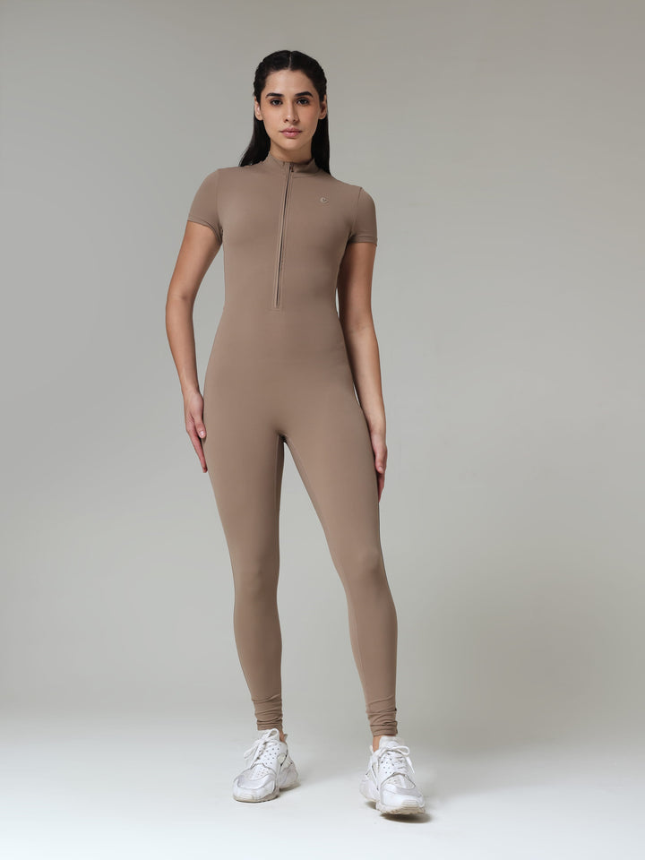 Taupe Sculpt Zip Unitard