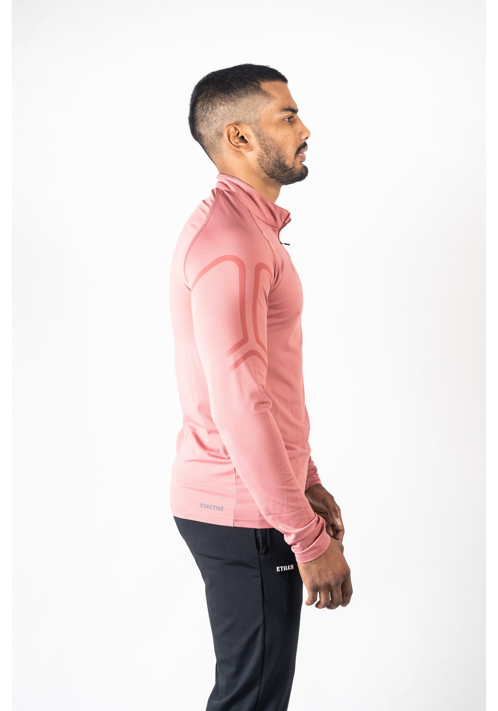 Ethan Men Solid Full Sleeve Zipper Collar T-Shirt