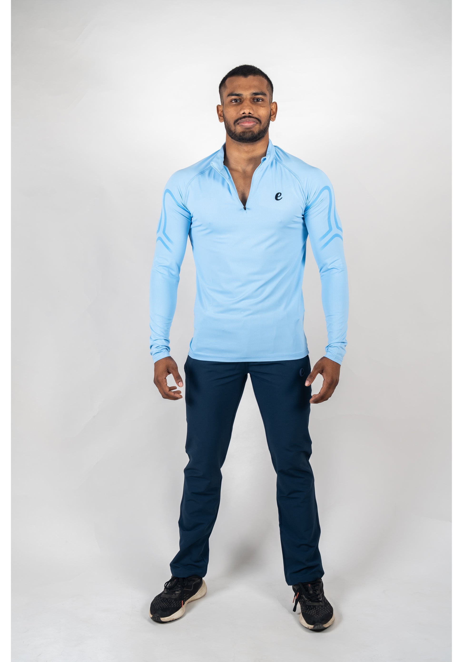 Ethan Men Solid Full Sleeve Zipper Collar T-Shirt