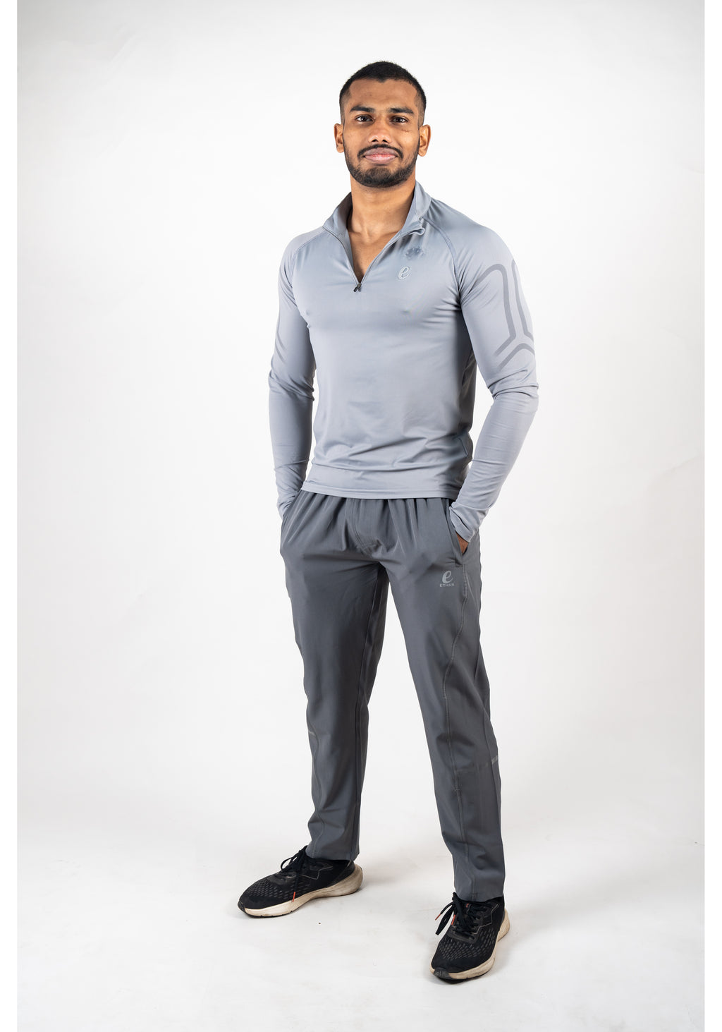 Ethan Men Solid Full Sleeve Zipper Collar T-Shirt