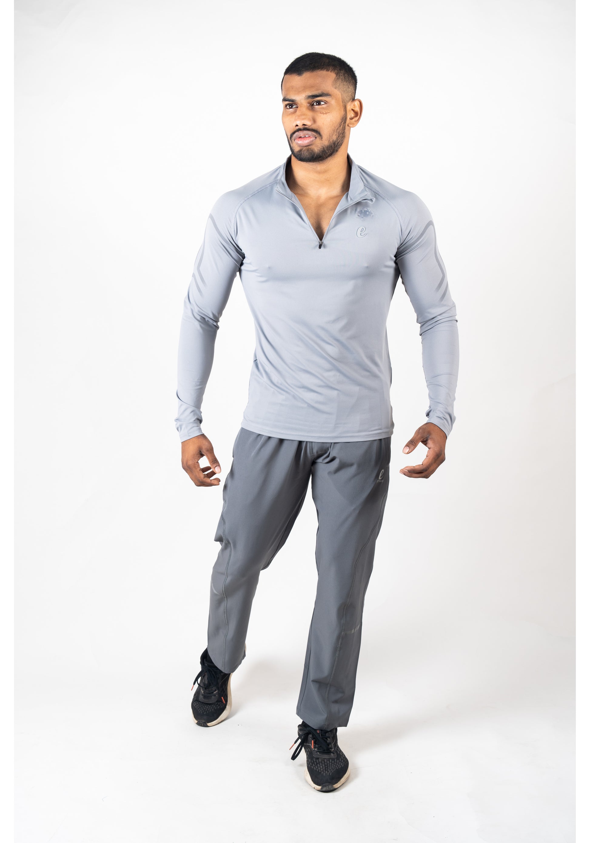 Ethan Men Solid Full Sleeve Zipper Collar T-Shirt