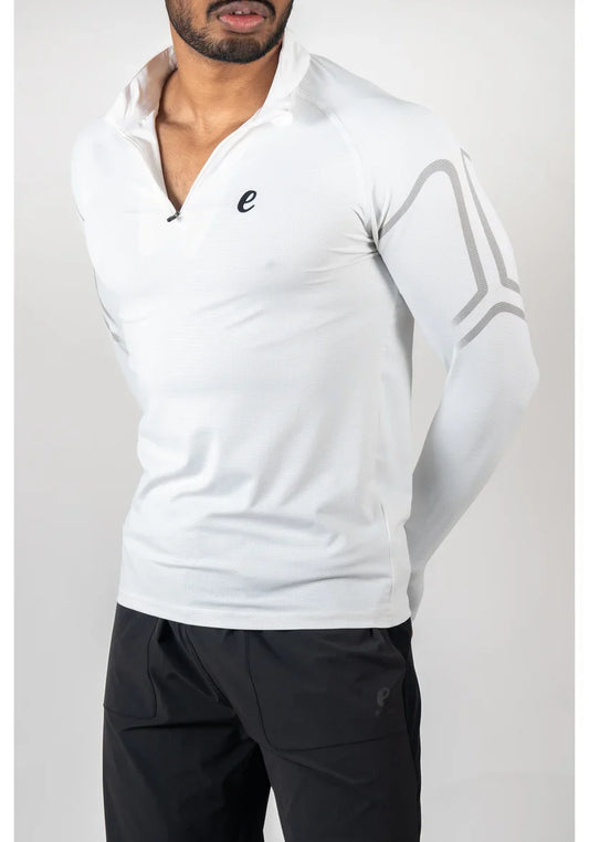 Ethan Men Solid Full Sleeve Quarter Zip Collar T-Shirt