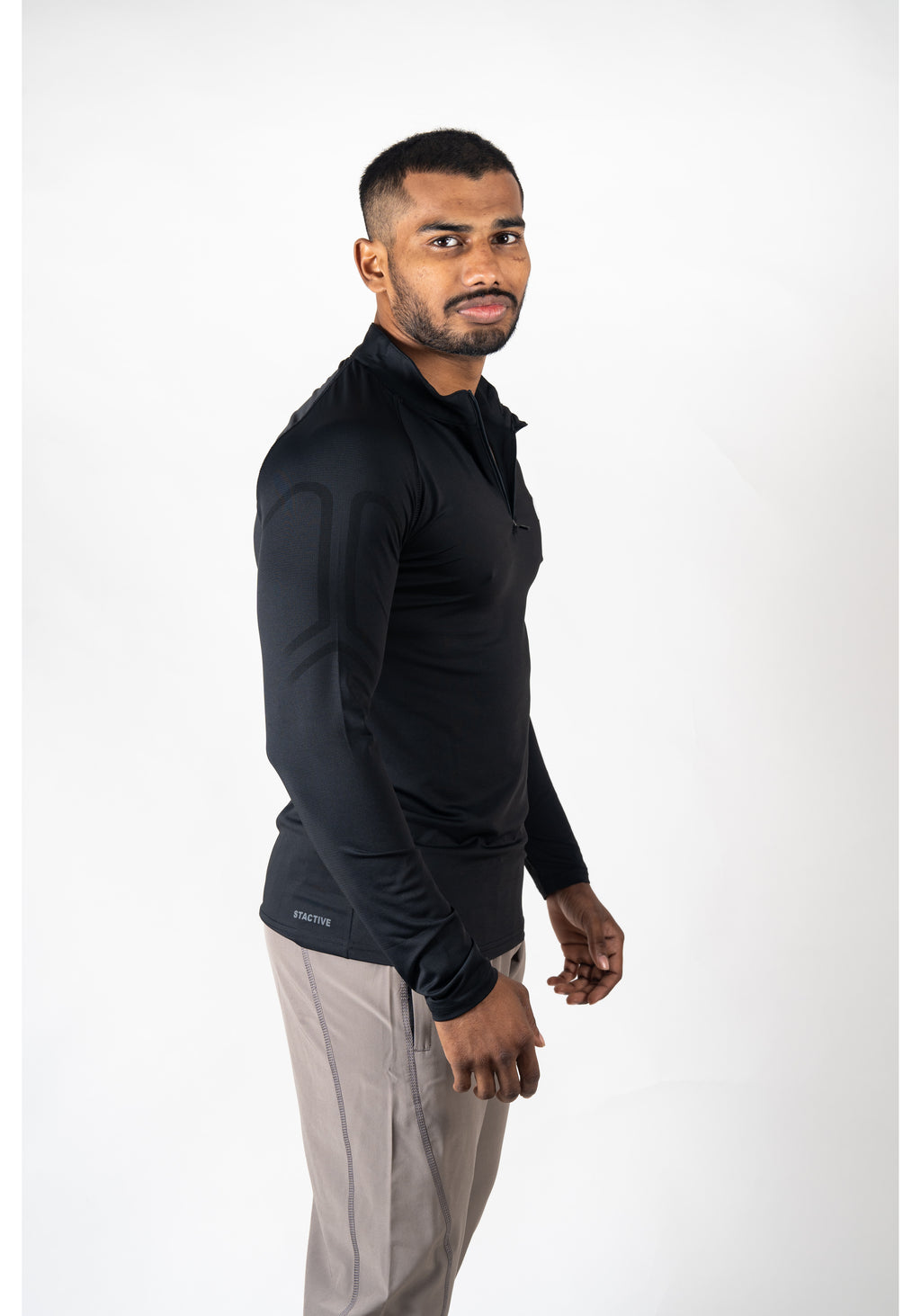 Ethan Men Solid Full Sleeve Zipper Collar T-Shirt